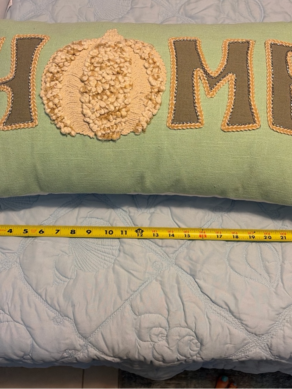 Green Decorative pumpkin Lumbar Pillow with Cream Accent